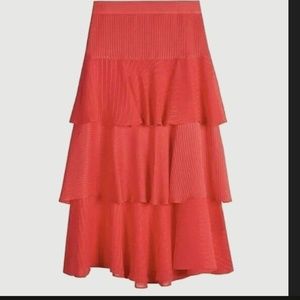 Ted Baker Tiered layered Midi Party Skirt Coral Red Stripe  XS